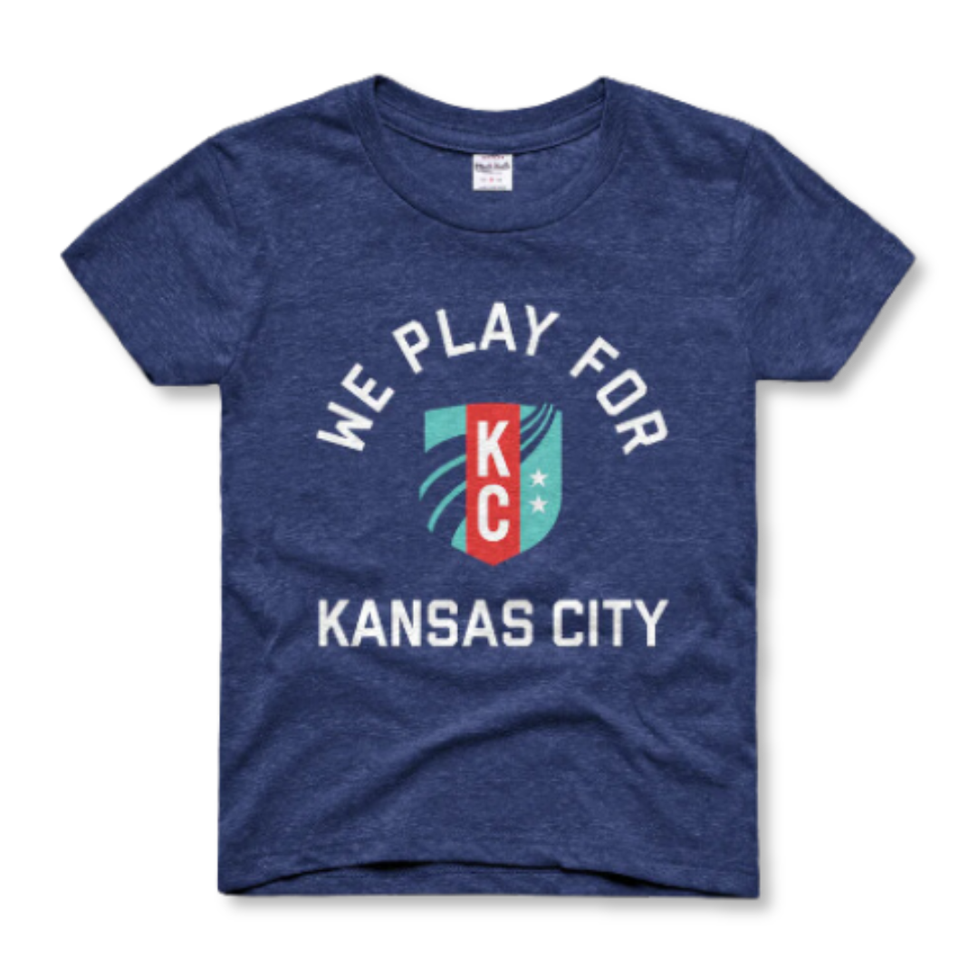 KC Current Youth Navy Charlie Hustle We Play for KC T-Shirt