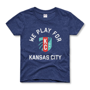 KC Current Youth Navy Charlie Hustle We Play for KC T-Shirt