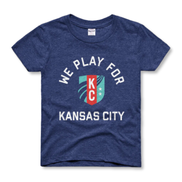 KC Current Youth Navy Charlie Hustle We Play for KC T-Shirt