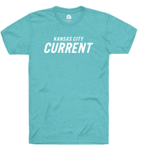 KC Current Unisex Teal Rally Brand White Wordmark T-Shirt